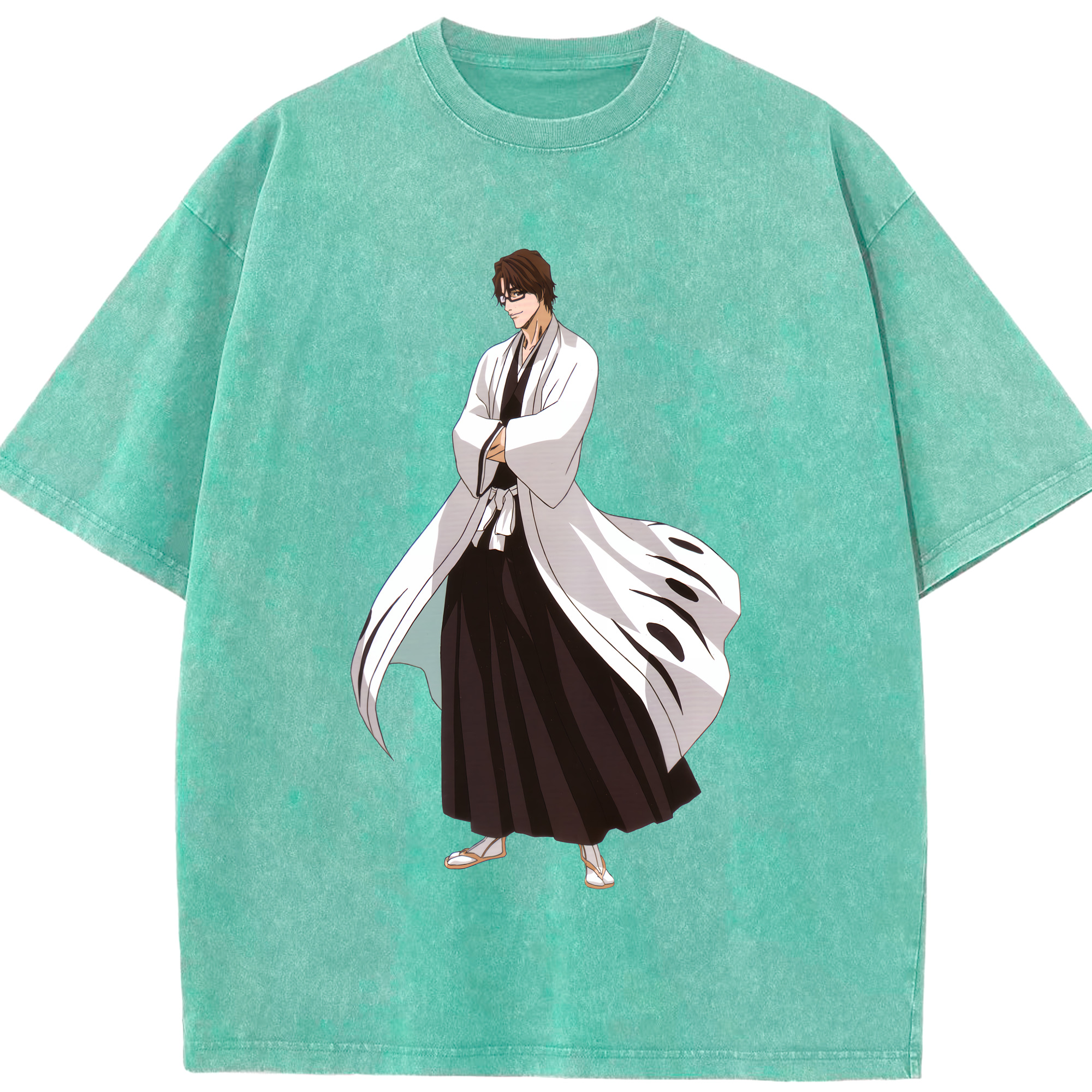 （画像用） ブリーチ 藍染 惣右介（あいぜん そうすけ） BLEACH Aizen Sousuke 綿100% ヴィンテージ風 半袖Tシャツ（フロントプリント）